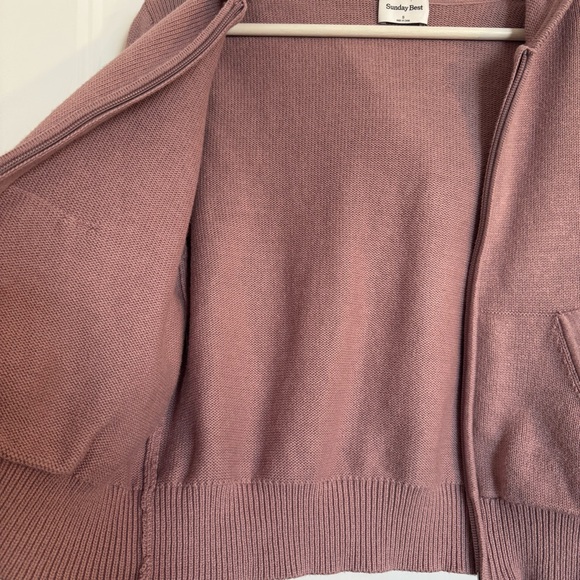 Aritzia Sunday Best Danes Dusty Rose Knit Zip-Up Hoodie Size S - Organic Cotton - Picture 11 of 14